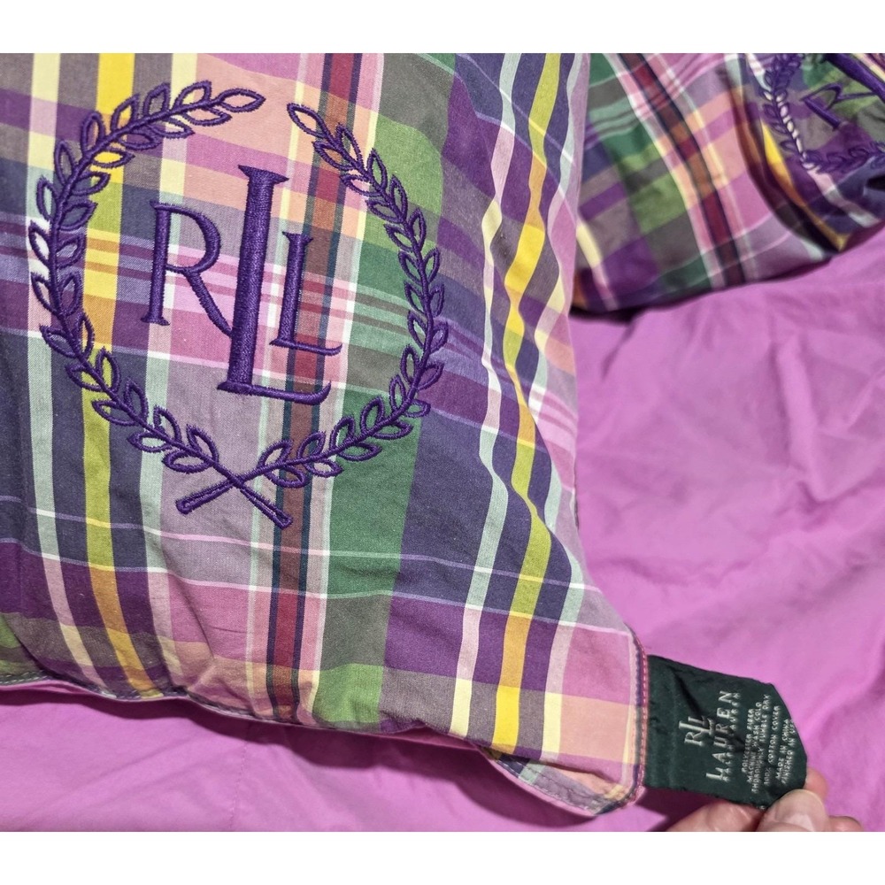 Ralph Lauren Twin Plaid Comforter & Pillow Fuschia Purple Green Pink Cotton Rare